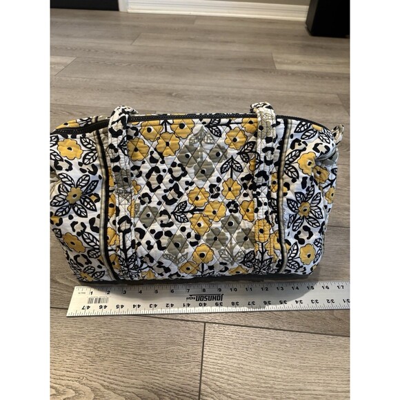 Vera Bradley Go Wild yellow floral leopard satchel tote shoulder bag Makeup Bag - Picture 7 of 9